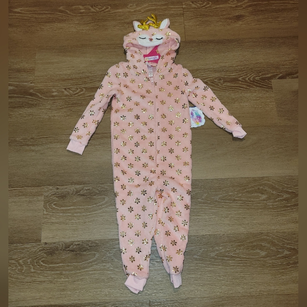 Bmagical Girls Hooded Christmas Sleeper Pajamas Size 2T New Snowflakes Antlers